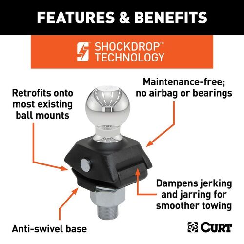 CURT RockerBall - ShockDrop 50mm Tow Ball - Towing Caravan 