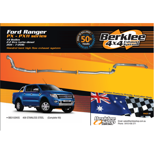 Turbo Back Ford Ranger PX - PX11 series All Bodies 2.2 litre turbo diesel 2011 - 7/2016 No Muffler