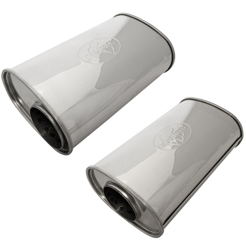 9" x 5" Oval, 14" Long, 3 1/2" Offset/Centre, Megaflow (No Spigots) 304 Stainless Steel Muffler