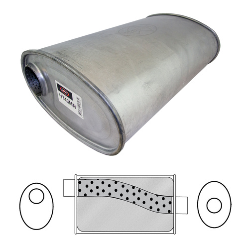 Redback Muffler 11" x 6" Oval, 18" Long, 2 1/2" Offset/Centre, Megaflow (No Spigots)