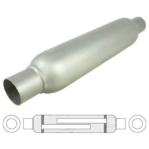 3 1/2" Round, 15" Long, 2", C/C, Spiral Louvered With Spigots   Baffled, Mild