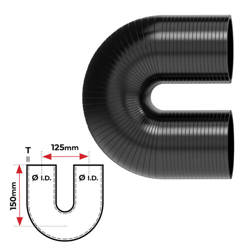 Redback Silicone Hose (2-1/2") 180° Bend (Black)