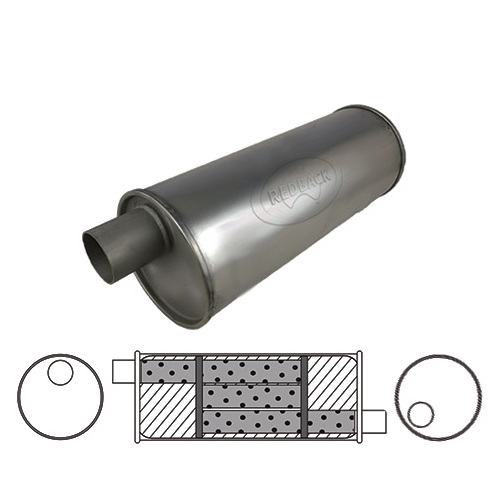 Redback Universal Muffler 6" Round, 22" Long, 2" Offset/Offset - Left Hand Rotation  Triflow 