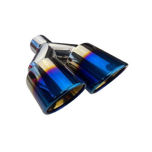 Dual 4" Y Piece Exhaust Tip Left Hand Titanium Blue Finish