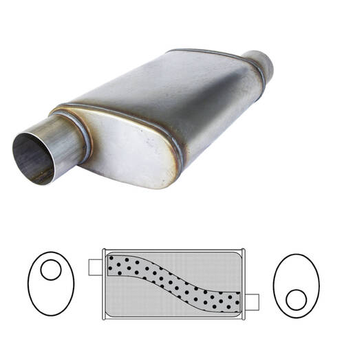 Redback Sports Muffler with Spigots Mega Power 409 Stainless 14" O/O 2" 