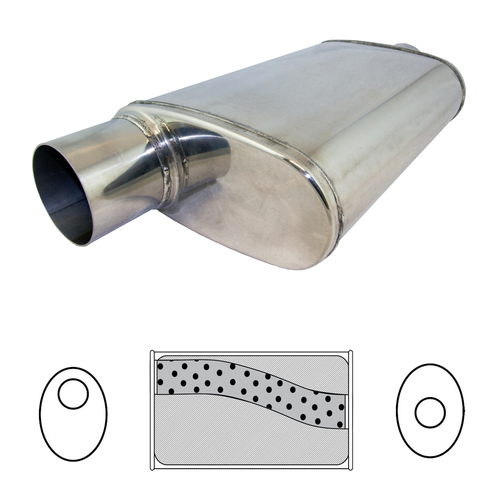 Redback Sports Muffler 9X4 STR 14 O/C 3 SPIGOTS 304 GRADE POLISHED