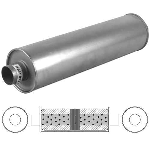 8" Round, 24" Long, ID 3", C/C Baffled, Aluminised