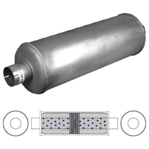 3" Truck Muffler 8" Round, 24" Long, ID 3", C/C, Baffled , Aluminised