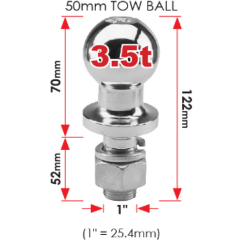 50mm tow ball - Di. 1", 3500kg, 52mm shank