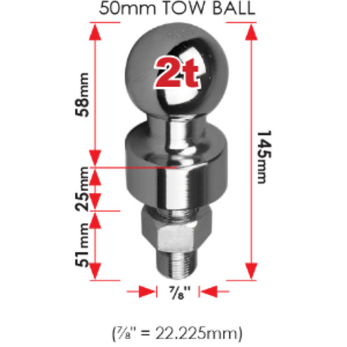 50mm tow ball - 2000kg, 51mm shank*, 13mm higher