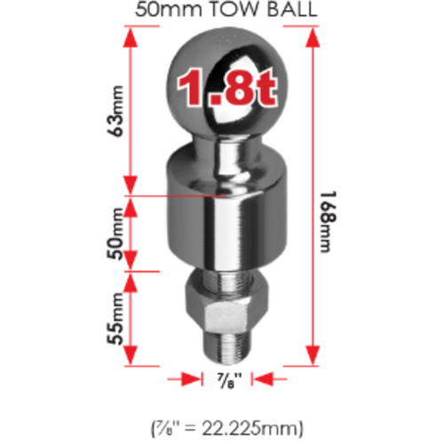 TAG Chrome Tow Ball - 1800kg, 55mm shank, 40mm higher