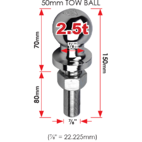 50mm tow ball - 2500kg, 80mm shank